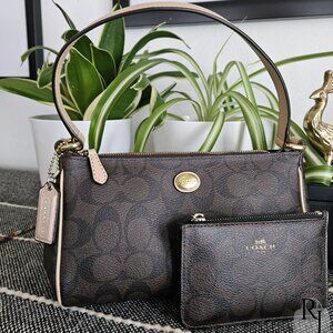 Coach Signature Peyton Top Handle Pouch + Mini Skinny ID Case Set